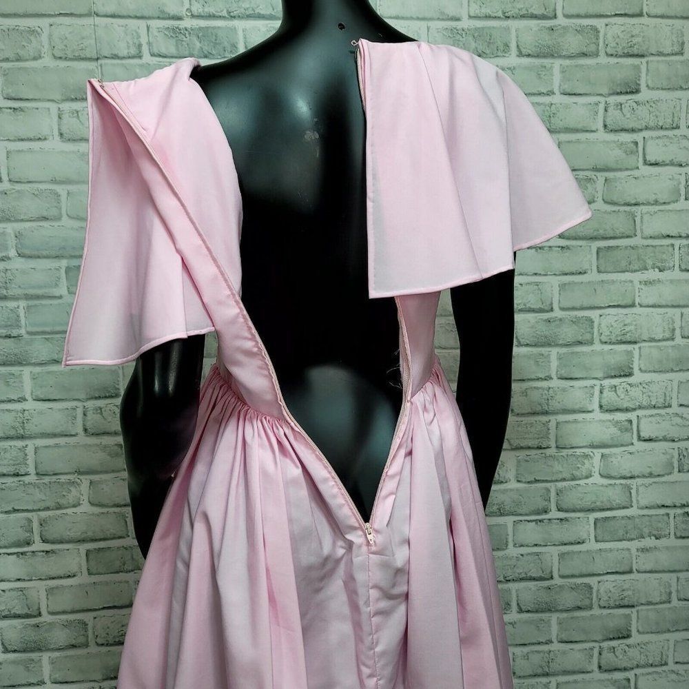 Vintage 70s Pink Ruffle Collar Swing Dancing Disco Day Dress Knee Length - Picture 8 of 8